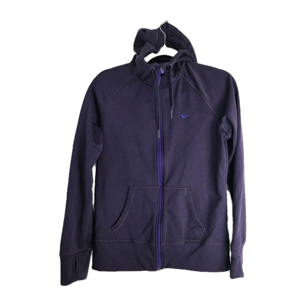 Nike Hoodie Womens Small Purple Therma-Fit Full Zip‎ Thumbholes Jacket Running